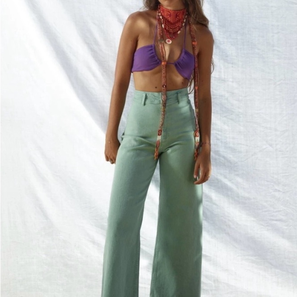 Zara Green Flare Wide Leg Jeans - Picture 2 of 8